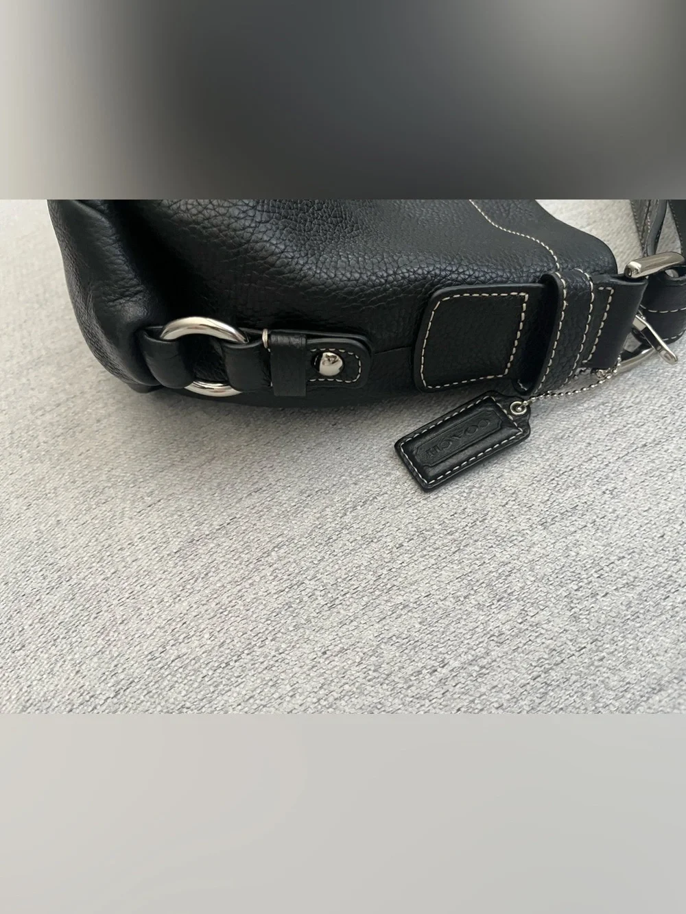 Coach Black Leather East West Shoulder Duffle Hobo Bag (F15065)